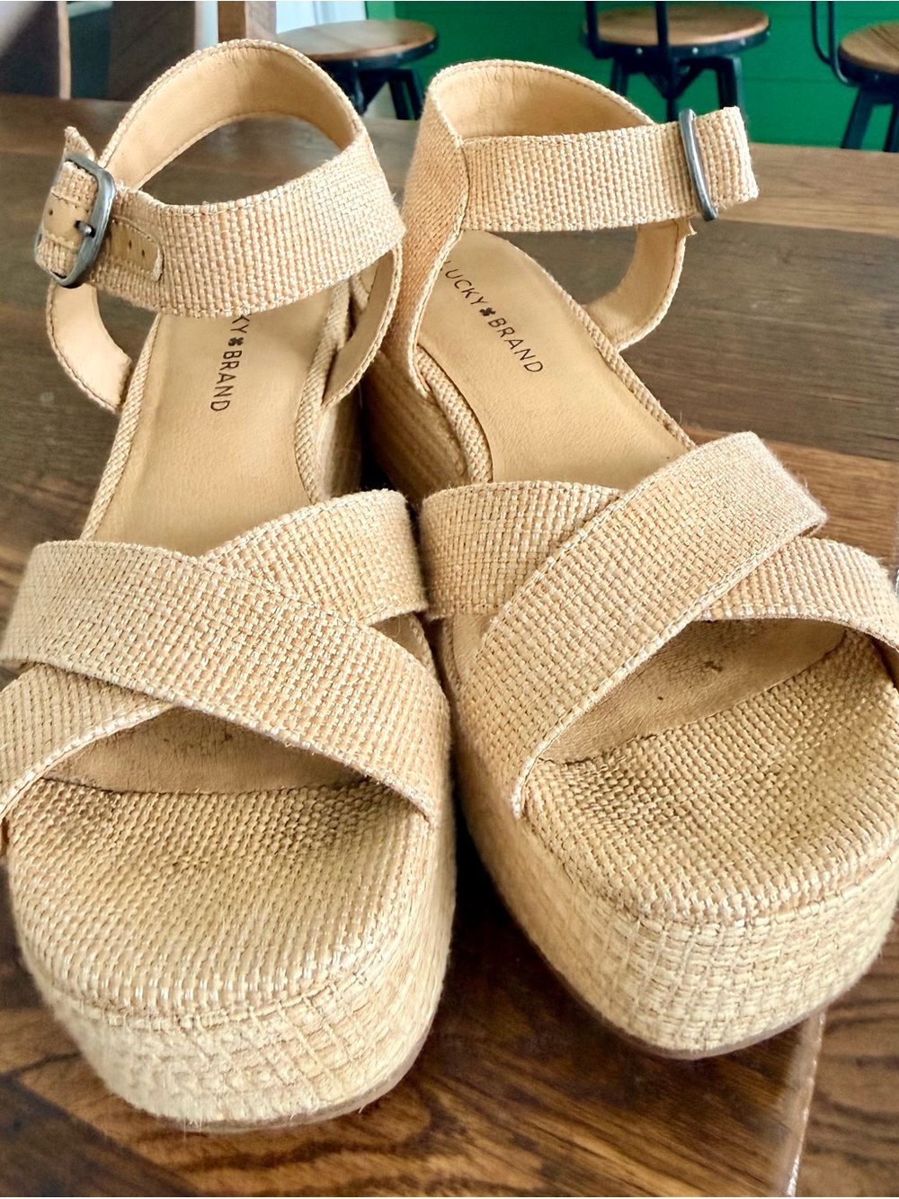 Lucky Brand  LK-Bainda Natural Vada Woven Platform Espadrille Sandals